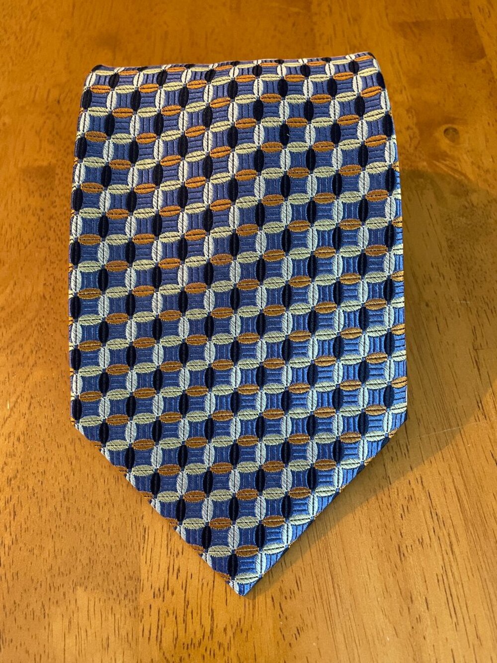 Michelsons London geometric blue orange cream yellow black tie